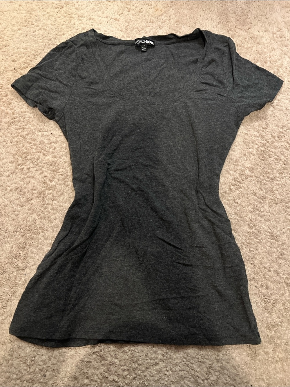 Fashion Nova Charcoal Short Sleeve Scoop Neck Tee